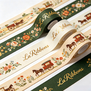 Elegant European Pastoral Landscape Grosgrain Ribbon Gold Floral Print Decor Ribbon for Wedding Bouquet Gift <b>Box</b> Bow Craft - Product Image 3