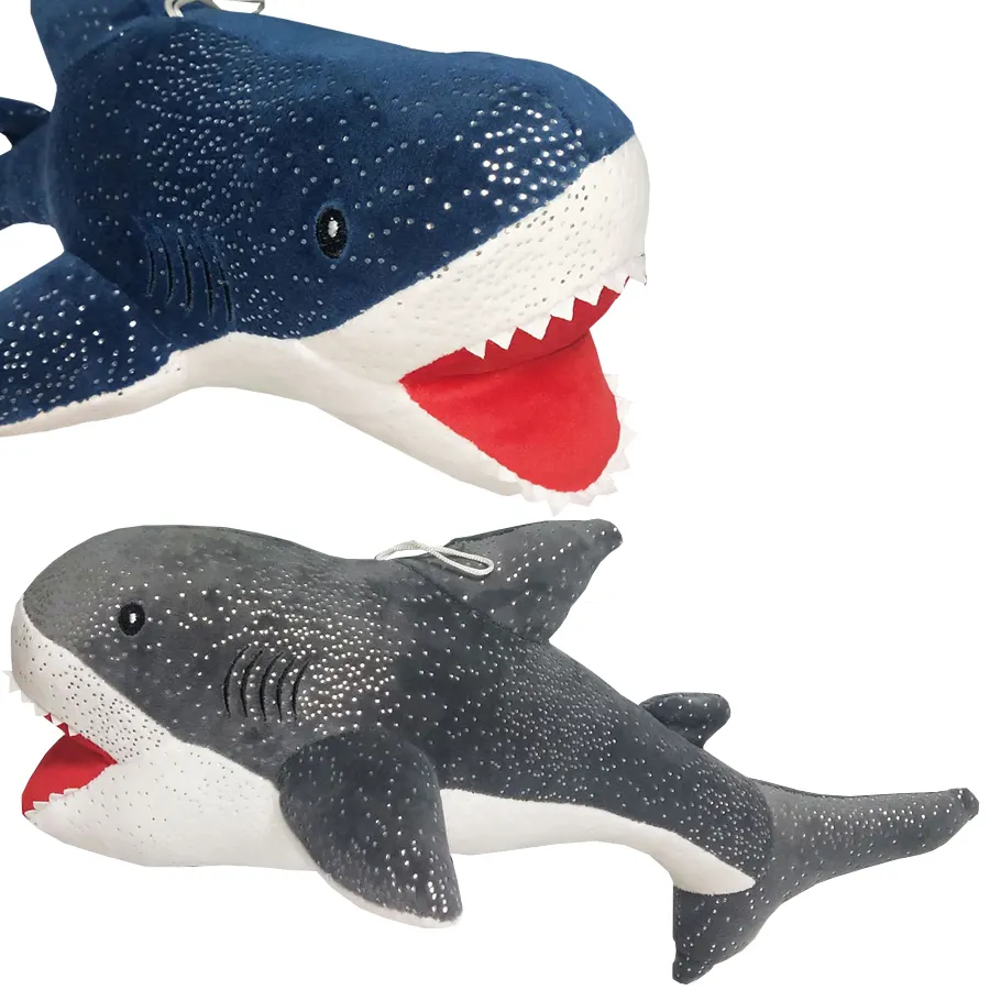 45 cm Blue Grey Shark Plush Toys with Hot hot Fix Rhinestone Diamond Stud Dolphin Whale Fish Stuffed Doll Plushie