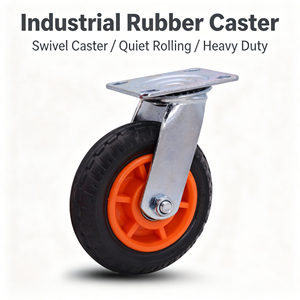 Industrial Rubber Caster <b>Wheel</b> 4 Inch Swivel Ball Bearing No Brake 95×65 mm Base Plate Flat Type Silent Operation - Product Image 1