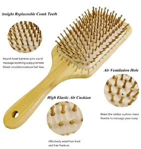 Anti-static Bamboo Pins Paddle Massage Hair Comb Brush For Hair Scalp Protection