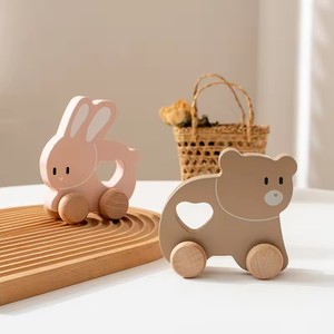 Montessori Unisex Baby Cars <strong>Wooden</strong> Bunny <strong>Push</strong> <strong>Along</strong> <strong>Toy</strong> for 2-4 Year Olds Holzspielzeug Baby Juguetes De Madera - Product Image 2