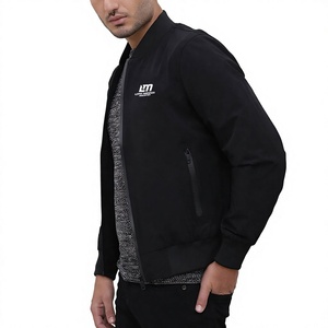 Blouson Bomber Noir Homme Couleur Unie Fermeture Éclair Col Montant Respirant Hiver Coupe-Vent Décontracté Polyester - Product Image 4