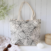 Sac de courses pliable en toile HUIMEI Monstera Leaf réutilisable avec logo personnalisé et longue poignée
