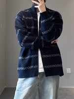 Cardigan en tricot jacquard doux, tendance et décontracté pour homme – Manteau pull ample et décontracté pour le printemps et l'automne