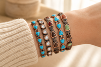 Bracelet jonc magnétique en cuivre pur, personnalisé, tendance, en pierre de cristal turquoise, pour la vente en gros