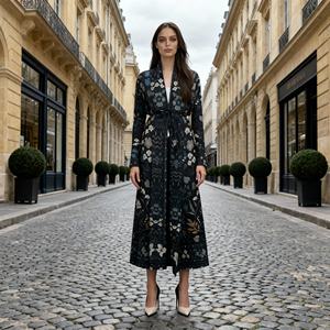 Robe Abaya élégante sur mesure en polyester plissé imprimé, tissu de haute qualité, pour femmes musulmanes, vente en gros - Product Image 1