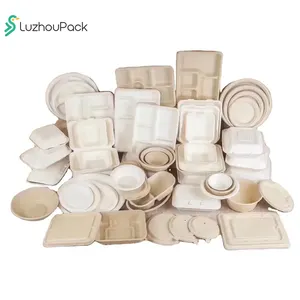 Customizable 9" Sturdy Microwavable Eco Sugarcane Bagasse Biodegradable Paper Plates Bulk Disposable Plates 9 Inch