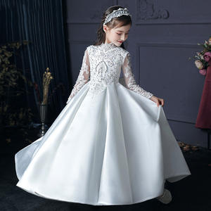 High Quality Embroidery Beaded Bow Kids Gowns Flower Girls Wedding Bridesmaid Dresses Communion Dress White Pageant Party Frock - Product Image 5