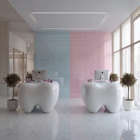 Comptoir de réception haut de gamme extensible en forme de dent, design moderne en plastique PETG rose, pour cliniques dentaires, hôtels, bureaux et centres commerciaux
