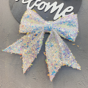 Festive <b>Large</b> Butterfly Bow Laser Glitter Accents Christmas Tree <b>Ornament</b> Factory Direct Custom White Polyester Eco-Friendly - Product Image 1