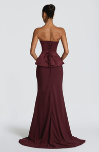 Abito da sposa a <span class=keywords><strong>sirena</strong></span> rosso ciliegia drappeggiato, moderno, di alta qualità, con spalle scoperte e schiena scoperta, taglie forti, nuovo stile 2026 - Product Image 6