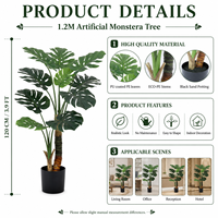 Arbre artificiel Monstera en PE de 120 cm, aspect naturel, vente en gros, durable, écologique, résistant aux UV, pour anniversaire et aménagement paysager