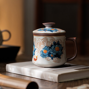 Guanlan Ceramic <b>Mug</b> Floral Design <b>Large</b> Capacity Office Tea Cup New Chinese Style - Product Image 3