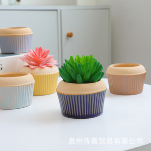 Vaso Artistico a Forma di Cupcake <span class=keywords><strong>in</strong></span> <span class=keywords><strong>Ceramica</strong></span> Classica, Fatto a Mano, Smaltato, con Foro di Drenaggio per <span class=keywords><strong>Piante</strong></span> <span class=keywords><strong>Grasse</strong></span> e Aeree, Ecologico, da Pavimento - Product Image 3