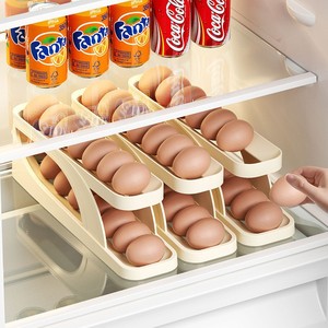 Automatic 2 Tier Rolling Egg Storage Box Plastic Kitchen Egg Preservation Tray Rolldown Egg Dispenser For Refrigerator