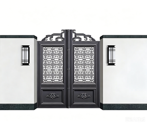 Portails battants doubles en <span class=keywords><strong>fer</strong></span> forgé et aluminium sur mesure, <span class=keywords><strong>portail</strong></span> d'entrée de villa moderne de luxe - Product Image 1
