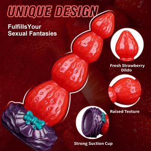 هزاز جيلانس فانتازي على شكل فراولة مع كأس شفط، سدادة شرجية سيليكونية على شكل وحش لطيف بـ 4 عقد، ألعاب جنسية شرجية لعيد الميلاد - Product Image 3