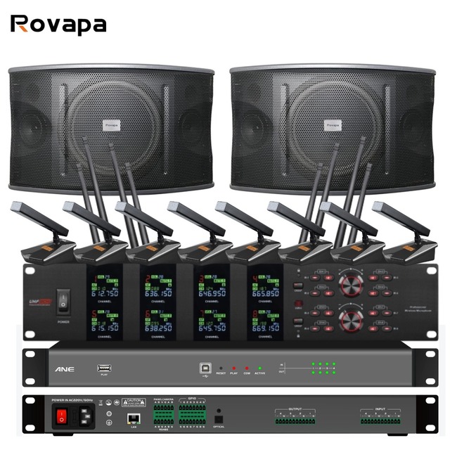 Video Conference Microphone Speaker Amplifier Sound System 1X8 Wireless Digital Conference Mic Interpretation System Discussion