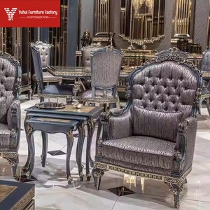 Fransız Tarzı Kumaş Kanepe, Büyük Daire Villa Oturma Odası Kanepe Takımı, Neoklasik Masif Ahşap Oymalı Mobilya - Product Image 2