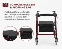 Andador con Asiento y Freno de Disco para una Movilidad Estable, con Capacidad de Carga de 125 kg, para Cuidado en el Hogar y Hospital