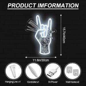 Enseigne néon LED en acrylique « Main tenant des ciseaux et un peigne » pour studio de coiffure et salon de beauté, décoration facile à installer 15.734L X 11.834W - Product Image 2