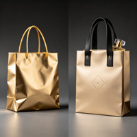 Sac cadeau en papier métallisé doré de luxe avec poignée aspect cuir, estampage à chaud or, recyclable, haut de gamme, pour parfums, cosmétiques, bijoux, vente au détail