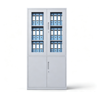 Armoire de classement en acier pour bureau, 2 portes vitrées et 1 porte pleine, verrouillable, pour le rangement de documents métalliques au bureau