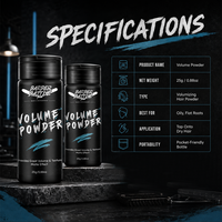 Poudre volumisante pour cheveux sans résidus BARBERBATTLE BRANDED 25g, poudre volumisante mate pour cheveux pour hommes