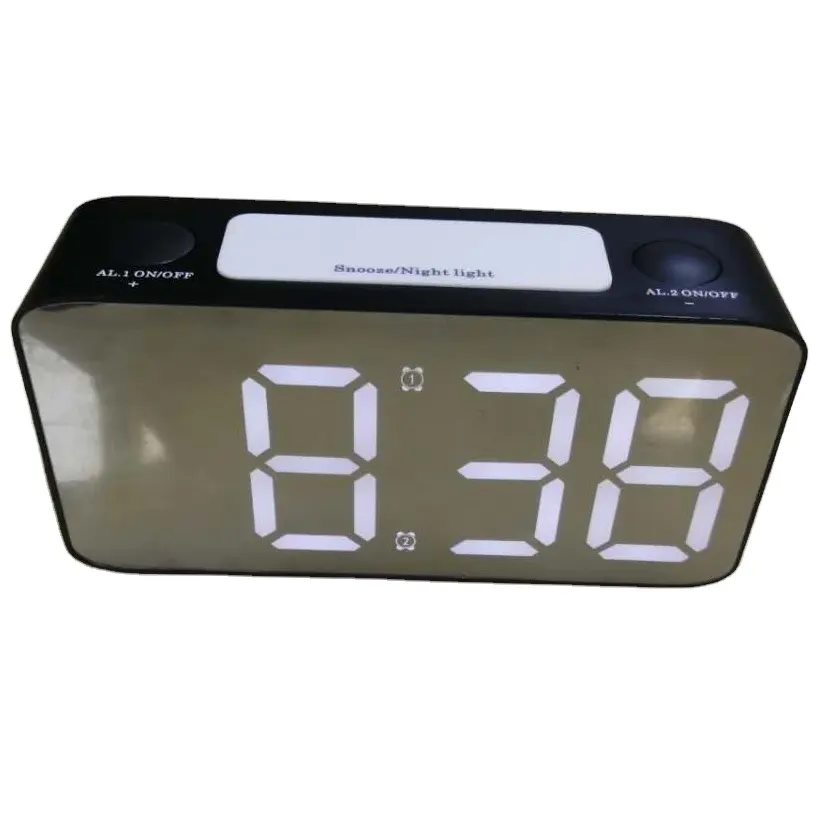 Mirrored LED Digital Alarm Clock With Snooze Night Light 2 USB Charger Ports Desktop Alarm Clock For Bedroom Decor