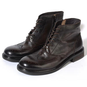 أحذية بوت سوداء من الجلد الأصلي للرجال برباط علوي ومحاكة بتصميم مائل أحذية بوت هندي من الجلد للرجال مقاومة للماء - Product Image 4