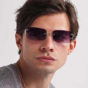 Lunettes de soleil vintage 2025 personnalisées avec logo, monture métallique fine, verres dégradés, protection UV400, sans monture, carrées, pour hommes et femmes - Product Image 1