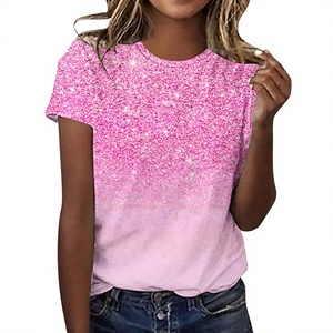 T-shirt décontracté pour femme à manches courtes en polyester écologique de haute qualité avec décoration en diamant, version coréenne, respirant et coupe-vent - Product Image 4