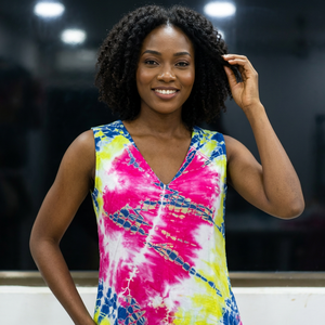 Robe décontractée pour femme en rayonne tissée, coupe trapèze, sans manches, col en V, tie-dye, infroissable, coupe ample, pour l'été et le printemps - Product Image 2