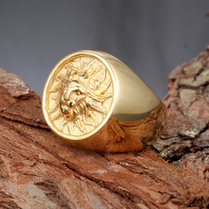 Perhiasan antik personalisasi cincin singa kustom cincin baja tahan karat berlapis PVD emas 18K untuk pria - Product Image 4