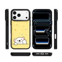 Coque de téléphone AG Feeling Black Edge avec motif Hello Bear doré pour iPhone 17, 17 Pro Max, 16 Pro, 15 – Coque magnétique