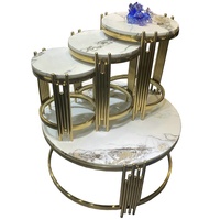 Meubles de salon modernes, table basse ronde en métal brillant doré, ensemble de petites tables d'appoint