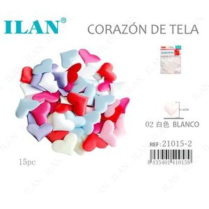 Cuori in Tessuto Ilan 3cm 15pz Bianchi Decorativi per Artigianato - Product Image 1