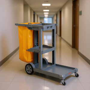 Carrito de Limpieza con Bolsa de PVC, 3 Estantes, Capacidad de 300 lb, para Limpieza del Hogar - Product Image 2