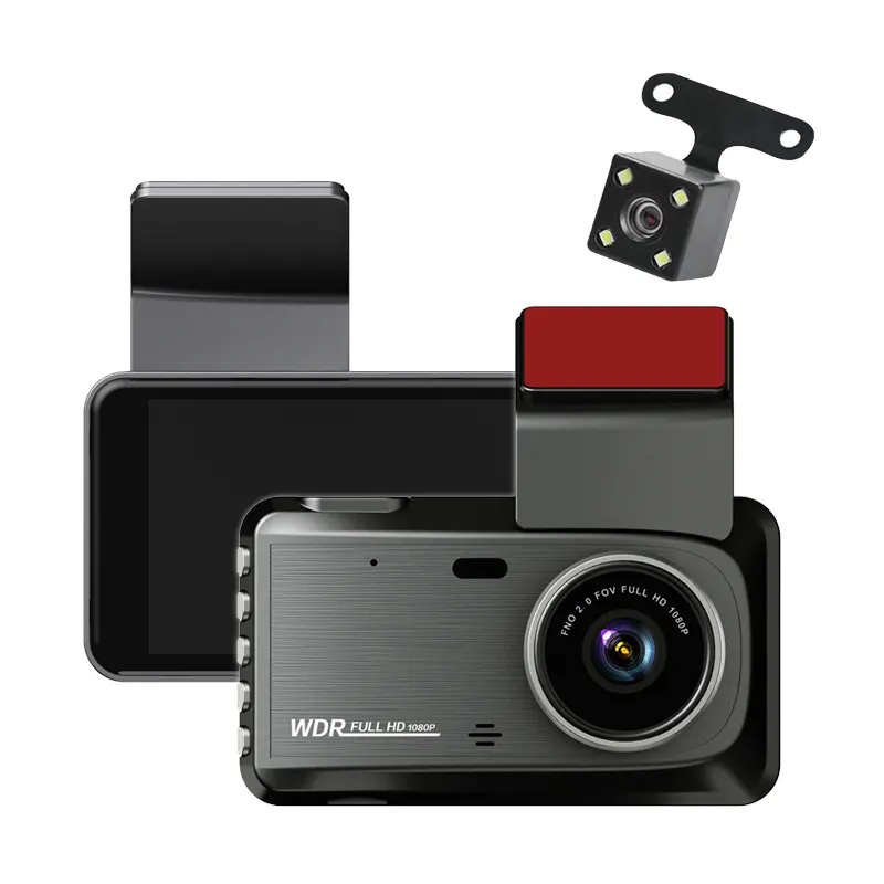 Vente en gros caméra DVR de voiture personnalisée 4 pouces HD enregistreur de conduite caméra de tableau de bord à double objectif voiture de nuit boîte noire avec Mode nuit