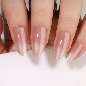 30 Uñas Postizas Largas Almendradas, Color <span class=keywords><strong>Rosa</strong></span> Nude con Degradado Ojo de Gato, Uñas Artificiales de Cobertura Completa para Mujeres, Uso Diario - Product Image 2
