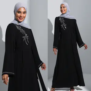 2024 Thời Trang Rhinestone Áo Choàng Hồi giáo Áo Choàng Maxi Dress Morocco Thổ Nhĩ Kỳ Châu Phi Chống Đóng Cọc Hoa Rhinestone Thời Trang Dresses Eid