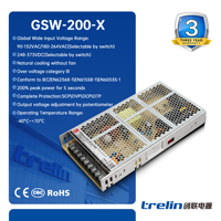 Trelin 200W AC-DC SMPS GSW-200 Équivalent à Mean Well LRS-200-N2 200% Puissance de crête OVC III Sans ventilateur pour machine CNC et robotique