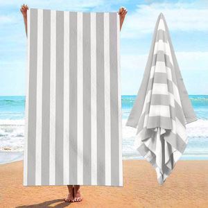 Serviettes de plage surdimensionnées en microfibre avec logo personnalisé, rayures et sac - Product Image 1