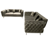Win Force Canapé sectionnel modulaire de style européen moderne Canapé d'angle en velours en tissu Chesterfield avec poufs pour le salon