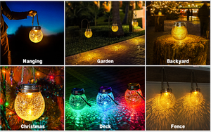 Lampada solare Crack Glass Ball ambra Warm Led Hanging lampada solare Outdoor Waterproof 2 modalità opzionale luci del serbatoio solare - Product Image 3