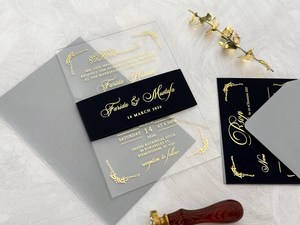 パーソナライズされたイスラムイスラム教徒の結婚式招待状金箔アクリルアラビア結婚式招待状キット封筒 - Product Image 3