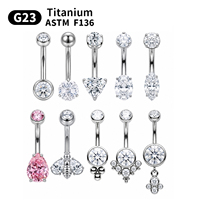 Vente en gros de bijoux de piercing corporel en titane ASTM F136 G23 à filetage interne, anneaux de nombril courbes avec incrustation de zircone cubique (CZ) ronde et colorée
