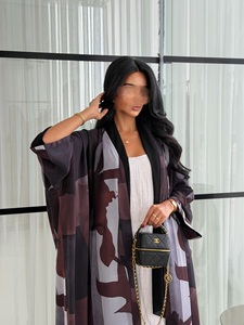 Abaya Aberta de Chiffon com Estampa Abstrata Personalizada Hafizah, Estilo Dubai, <span class=keywords><strong>Kimono</strong></span> Modesto para Mulheres Muçulmanas, Uso Diário - Product Image 3