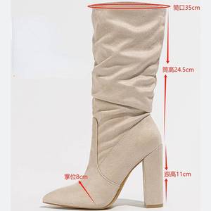 Hot Product Botines Dama Wrinkle Trendy Chunky Heel Shoes Suede Leather Women <b>Boots</b> - Product Image 6