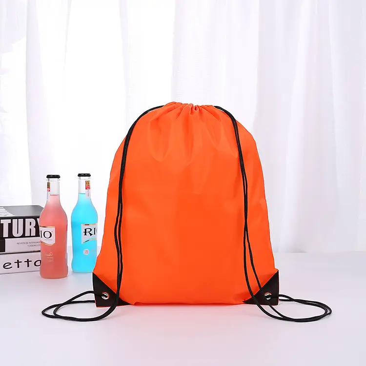 Wholesale Custom Logo 210D polyester shopping drawstring bag cheap draw string bags sport gym backpack